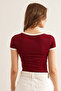 Women's Burgundy Text Detailed Modal Textured Crop Blouse Blz- 19002896 - 6