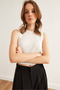 Women's Ecru Biscuit Neck Sleeveless Pleated Blouse Blz- 19002891 - 4