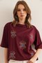 Women's Burgundy Eye Printed Foil Detailed T-Shirt Tsh- 19000770 - 6