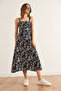 Women's Shawl Navy Blue Zippered Patterned Knitted Dress Elb-19000615 - 3