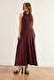 Women's Burgundy Deep Slit Draped Sandy Dress Elb- 19002356 - 5