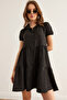 Women's Black Pieced Shirt Dress Elb-19002358 - 5