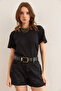 Women's Black Flared Flowy Crew Neck Crop T-Shirt Tsh- 19000860 - 3