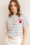 Women's White Heart Detailed Striped Crop T-Shirt Tsh- 19000856 - 4