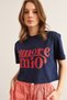 Women's Navy Blue Amore Printed Crop Cotton T-Shirt Tsh-19000858 - 3