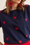 Women's Navy Blue Heart Embroidered Cotton Regular Fit T-Shirt Tsh- 19000864 - 5