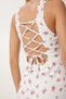 Women Pink White Backless Floral Crinkle Knitted Dress Ub00327 - 6