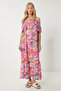 Women Dark Pink Carmen Collar Floral Summer Knitted Dress Ub00356 - 3