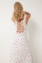 Women Pink White Backless Floral Crinkle Knitted Dress Ub00327 - 7