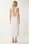 Women Pink White Backless Floral Crinkle Knitted Dress Ub00327 - 8