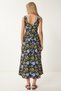 Women Black Blue Floral Pattern Zipper Midi Poplin Dress Ub00352 - 7