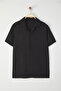 Siyah Regular Fit Keten Görünümlü Salaş Dökümlü Gömlek TMNSS25GO00075 - 5