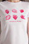 Beyaz Çilek Baskılı Fitted/Vücuda Oturan Baskılı Örme T-Shirt TWOSS25TS00082 - 7