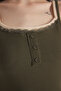 Khaki Double Layer Lace Detailed Corded Fitted/Body-Sitting Knitted Undershirt Twoss25Al00035 - 3