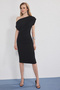 Siyah Midi Büzgü/Drape Detaylı Örme Elbise TWOSS25EL00780