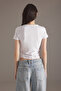 Beyaz Çilek Baskılı Fitted/Vücuda Oturan Baskılı Örme T-Shirt TWOSS25TS00082 - 8