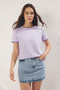Lila %100 Pamuk Kontrast Dikiş Detaylı Basic Bisiklet Yaka Örme T-Shirt TWOSS19AD0085