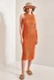Women's Orange Crew Neck Openwork Lined Knitwear Dress 60261501 - 3