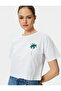 Crop T-Shirt Short Sleeve Crew Neck Embroidery Detail