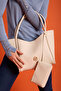 Women's Beige Shoulder and Shoulder Bag with Wide Compartment Magnet Closure with Athens Puppy Wallet - 5