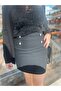 Women's Gold Buttoned Hidden Zippered Tweed Skirt