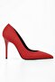 Women's Red Suede Classic Heeled Stiletto - 3