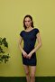 Women's Navy Blue Color Backless Short Sleeve Dress - 2