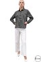 Women's Black and White Square Patterned Flowy Satin Shirt - 6