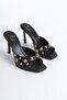 Black Skin High Heeled Troc Slippers