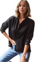 Women's Linen Black Long Sleeve Oversize Shirt - 5