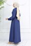 Buttoned Front Tie Dress Navy Blue 2242 - 5