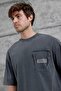 Men's T-Shirt with Pocket, Washed and Smoked, Oversize, Crew Neck, Thick Cotton Fabric