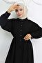 Buttoned Tie Dress Black 2242 - 2