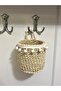 Wicker Pompom Basket, Mini Hanging Paper Rope Knitted Basket, 1 Piece Hand Knitted Hanging Garlic Basket