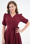 Women's Flexible Atlas Fabric Sash Detailed Asymmetrical Cut Double Breasted Neckline Burgundy Evening Dress 410 - 2