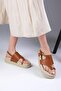 Lora Genuine Leather Tan Color Flip Flops Women's Sandals - 6