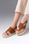Lora Genuine Leather Tan Color Flip Flops Women's Sandals - 5