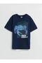 Lcw Kids Navy Blue Bicycle Collar Printed Short Sleeve Cotton Boy's T-Shirt