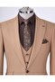 Italian Style Slim Fit Jacket Vest Pants Suit Camel T11487 - 2