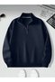 Half Zipper Unprinted Navy Blue Sweatshirt