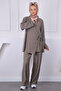 Khaki Front Tie Kimono Suit with Pants - 2