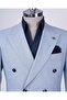 Italian Style Slim Fit Men's Double-Breasted Jacket Pants Suit Blue T12982 - 3