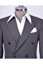 Gray Italian Style Double Breasted Striped Jacket and Pants Set - T12899 - 2