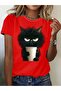 Cat Print T-Shirt, Comfortable Short Sleeve Crew Neck Top for Spring and Summer, Women's Clothing