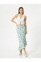 Floral Long Skirt - Asymmetrical Ruffles - High Waist Twist