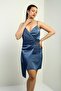 Women's Rope Strap Double Breasted Neckline Draped Waist Tassel Satin Short Dress - 3