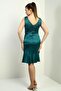 Women's Double Breasted Lapel Lined Front Draped Front Flounce Satin Short Dress - 4