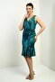 Women's Double Breasted Lapel Lined Front Draped Front Flounce Satin Short Dress - 3