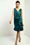 Women's Double Breasted Lapel Lined Front Draped Front Flounce Satin Short Dress - 2