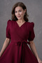 Flexible Atlas Fabric Belted Asymmetrical Cut Midi Length Burgundy Flared Evening Dress Graduation Dress 410 - 5